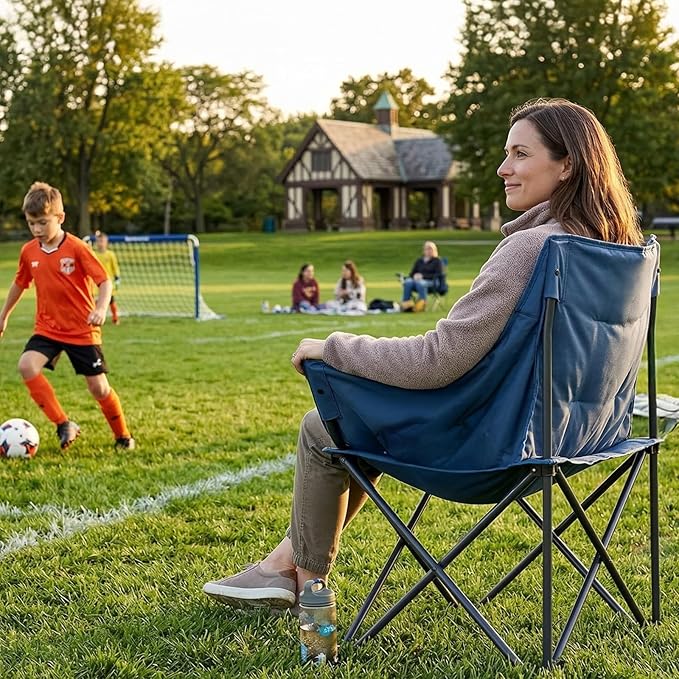 Portal 32 Oversized Camping Chair Foldable Heavy Duty 350 lb Padded Ergonomic Seat for Big &amp Tall Adults Pinch-Free Extra Wide Design Featuring Cup Holder &amp Carry Bag for Fishing Lawn &amp