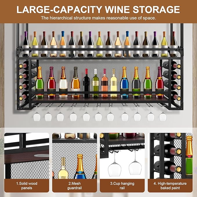 Wall Mounted 2 -Tiers Bottle Display Rack Hanging Shelf 59.06x21.65x11.81inch Large Bottles Display Shelf for Bar Restaurant Indoor