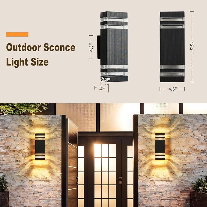 LMP 2 Packs Outdoor Wall Lights Up and Down LED Porch Lights IP65 Waterproof Aluminum Exterior Lighting Fixtures Outdoor Sconces Wall Lighting for House Front Door Garage (3000K Bulbs Included)