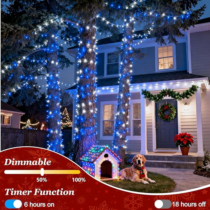 750 LED 240FT Christmas String Lights Outdoor with 12 Lighting Modes Green Wire Christmas Lights with Timer &amp Dimmable Waterproof Plug in Fairy Lights for Room Party Home Patio Xmas Blue &amp