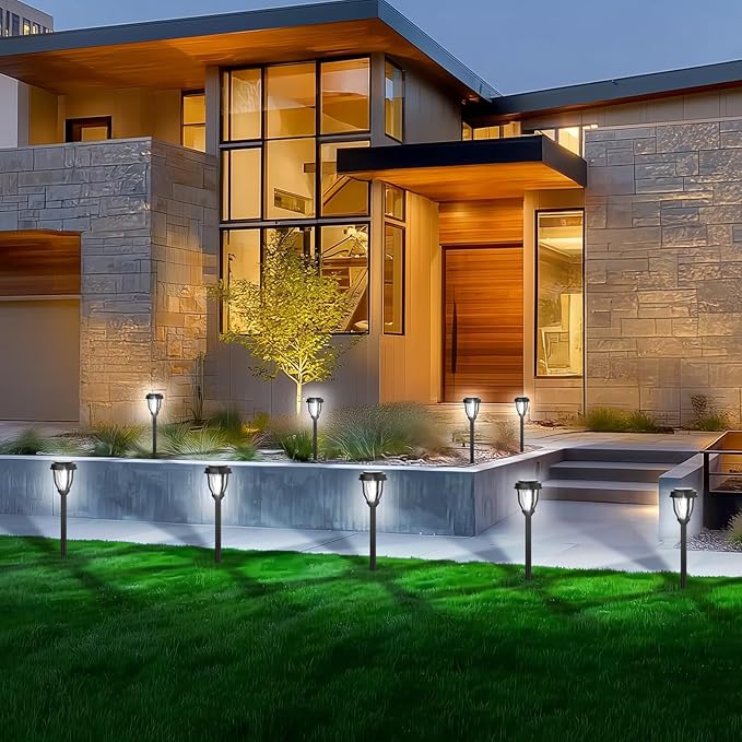 DERAYSION 12 Pack Solar Lights Outdoor Solar Pathway Lights Auto On/Off Waterproof Garden Landscape Lighting for Path Yard Walkway Driveway Cold White
