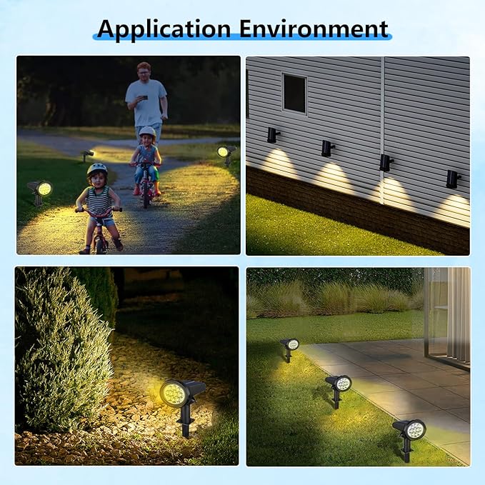 Solar Lights Outdoor Waterproof IP683 Lighting ModesSolar Spot Lights OutdoorDark Sensing Auto On/Off Solar Powered Garden Yard Spot Solar Lights for Outside Landscape (Warm White 6 Pack)