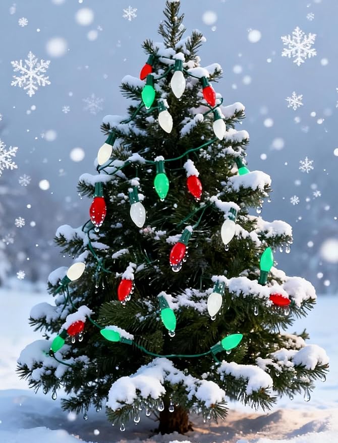 C7 LED Christmas Lights Outdoor - 25ft Red White and Green String Lights With 27 Ceramic Bulbs(2 Spare) Waterproof Commercial Grade Extendable for Indoor Outdoor Roofline Patio Yard Xmas Decor