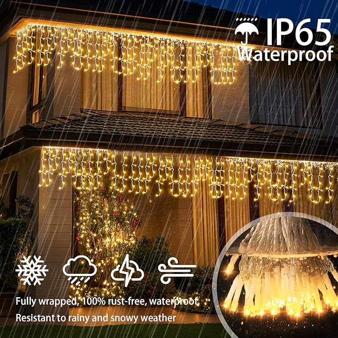 Icicle Lights Christmas Decorations 60+16Ft 600 LED Icicle Lights for Outside with Connectable Timer Memory Dimmable Plug in Twinkle Fairy Lights for Indoor House Roof Holiday Wedding Party