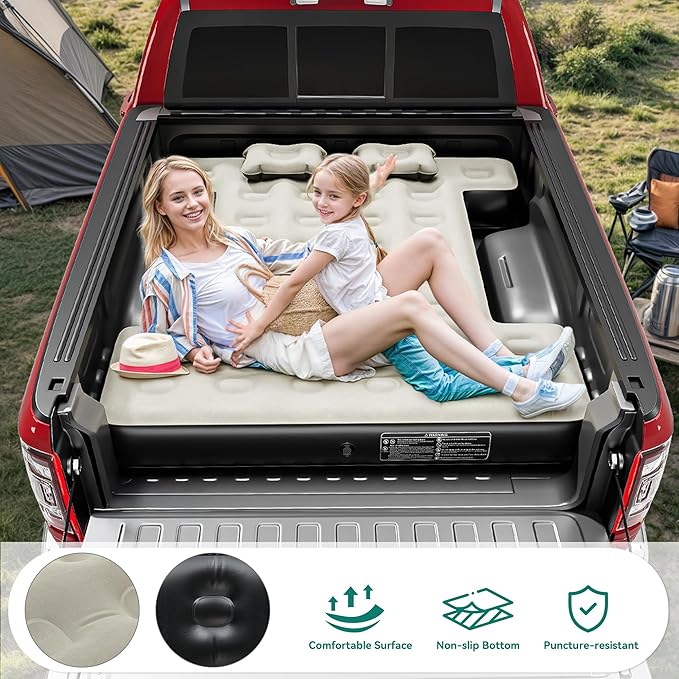 YITAHOME Truck Bed Air Mattress for 5.5-5.8 ft Short Beds Portable Inflatable Car Camping Mattress with Pump Pillows &amp Carry Bag for Travel Outdoor &amp Road Trips Black &amp Gray