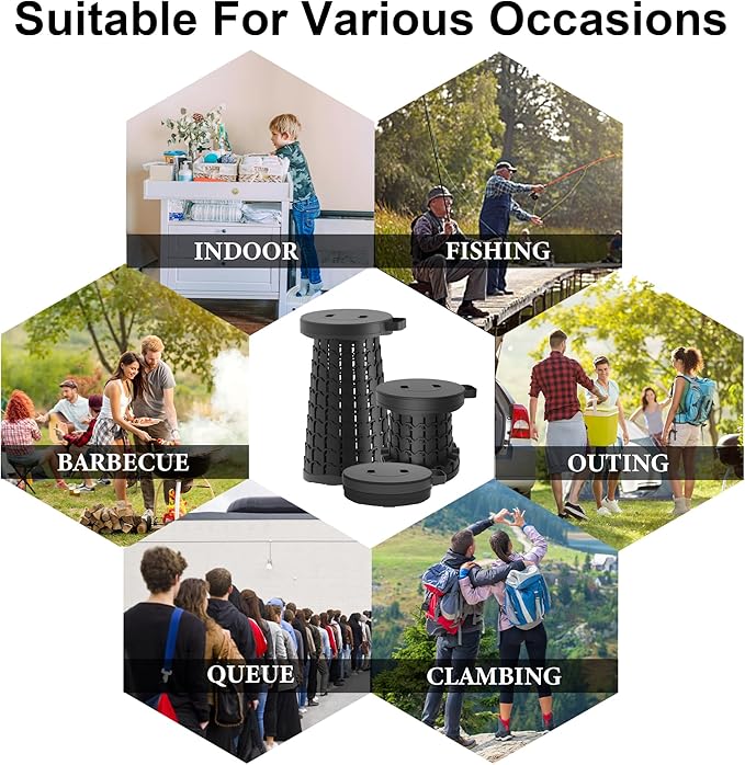 2026 Upgraded 18.1 Portable Folding Stool Collapsible Stools 600lbs Max Weight Lightweight But Sturdy Telescoping Foldable Camping Stool for Outdoor Fishing Hiking Travel BBQ
