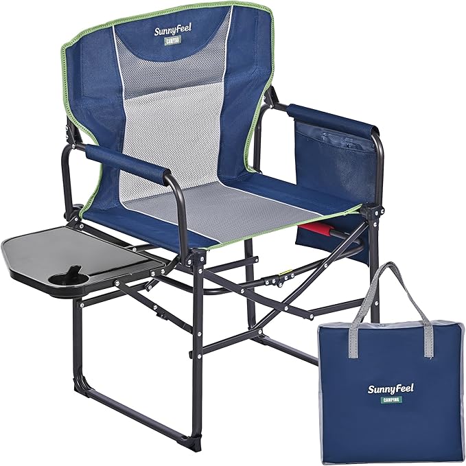 SUNNYFEEL Camping Directors Chair Heavy DutyOversized Portable Folding Chair with Side Table Pocket for Beach FishingTripPicnicLawnConcert Outdoor Foldable Camp Chairs