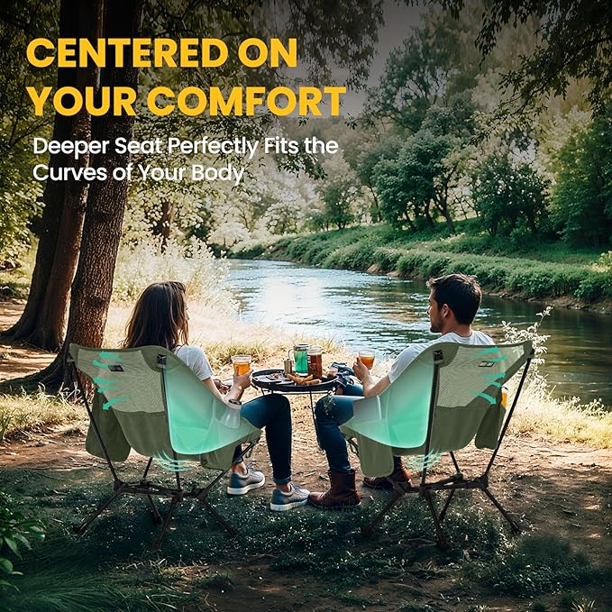 Overmont Ultralight Portable Camping Chair- Lightweight Folding Backpacking Chair Support up to 330Lbs Compact Beach Chair for Adults with Carry Bag for Backpack Hiking Fishing Outdoor Camp 2pcs