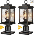 VIANIS Dusk to Dawn Outdoor Post Light Fixture with Pier Mount Base 2 Pack Waterproof Lamp Posts Outdoor Lighting Anti-Rust Aluminum Black Post Lantern Outdoor with Tempered Glass (Hardwired 120V)