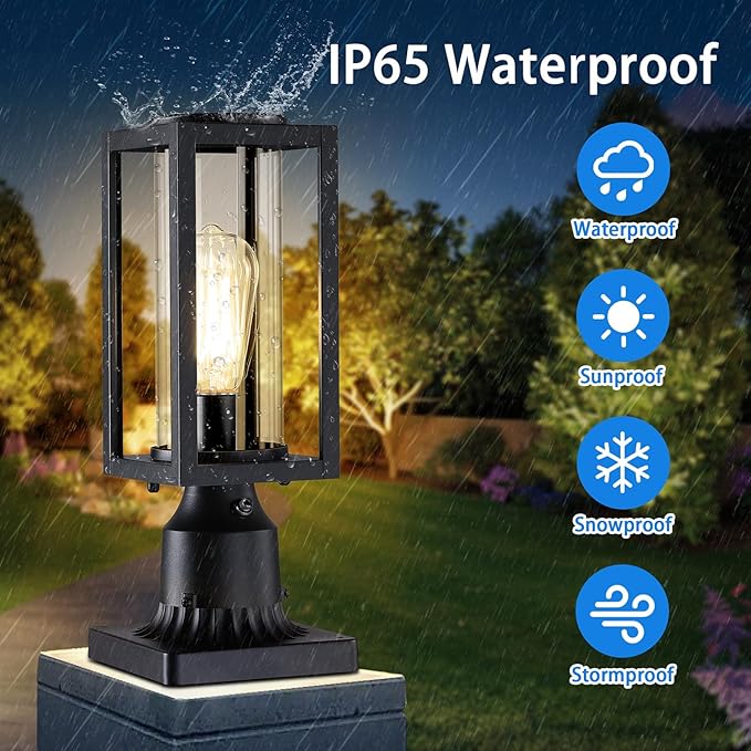 Dusk to Dawn Outdoor Post Lights 2 Packs Lamp Post Light Fixture Modern Black Exterior Post Lantern Fixture with Tempered Glass Anti-Rust Light Posts for Outside for Driveway Patio Garden