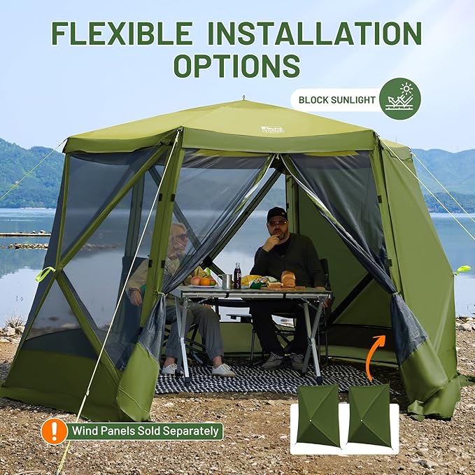 TIMBER RIDGE Easy Pop Up Gazebo Canopy Tent for Camping 11.5 X 9.8 Ft Portable Instant Screenhouse Pop Up Screened in Canopy with Netting for Backyard Patio Outdoor Tailgating Picnics Green
