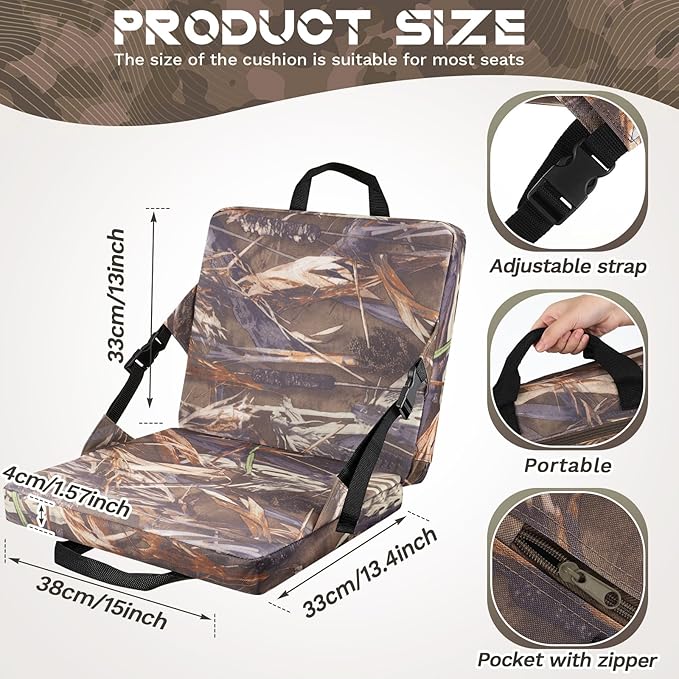 Juexica 2 Pcs Hunting Seat Cushion Camo Foam Folding Cushion Stadium Seats with Back and Handle for Deer Duck Turkey Hunting Fishing Camping and Outdoor Activities Sport Events Bleacher