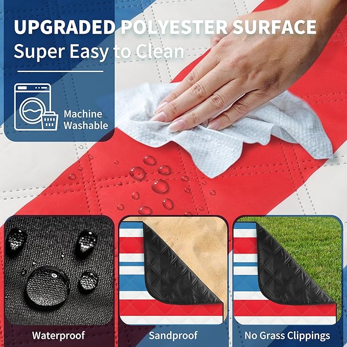 ANJ Outdoors (2025 Upgrade) Extra Large Waterproof Picnic Blankets | Foldable Sandproof Beach Blanket N Outdoor Blanket | 5-Layer Machine Washable Soft Picnic Mat for Camping Grass Park N Stadium