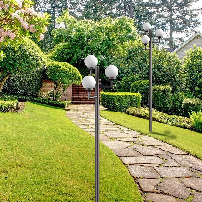 Lightdot 79 Modern Stable Outdoor Lamp Post Light 3-Head Aluminum Pole Lamp with 3000K LED Bulbs Included IP65 Waterproof Heavy-Duty Hardwired Post Light Fixtures for Garden/Yard/Driveway-Brown