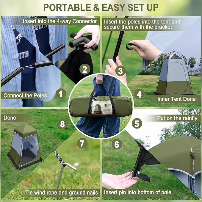 Camping Shower Tent 7.9 FT Extra Tall Oversize Privacy Tent Portable Outdoor Bathroom Toilet Tent with Floor Easy Set Up Privacy Shelter for Dressing Hiking Fishing UPF50+