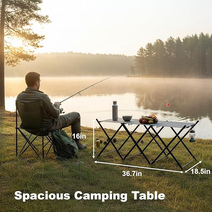 Folding Camping Table &amp Shelf 2-in-1 Portable Aluminum Picnic Table and 3-Tier Storage Rack Lightweight Low Table with Carrying Bag for Outdoor Beach Picnic BBQ and Party