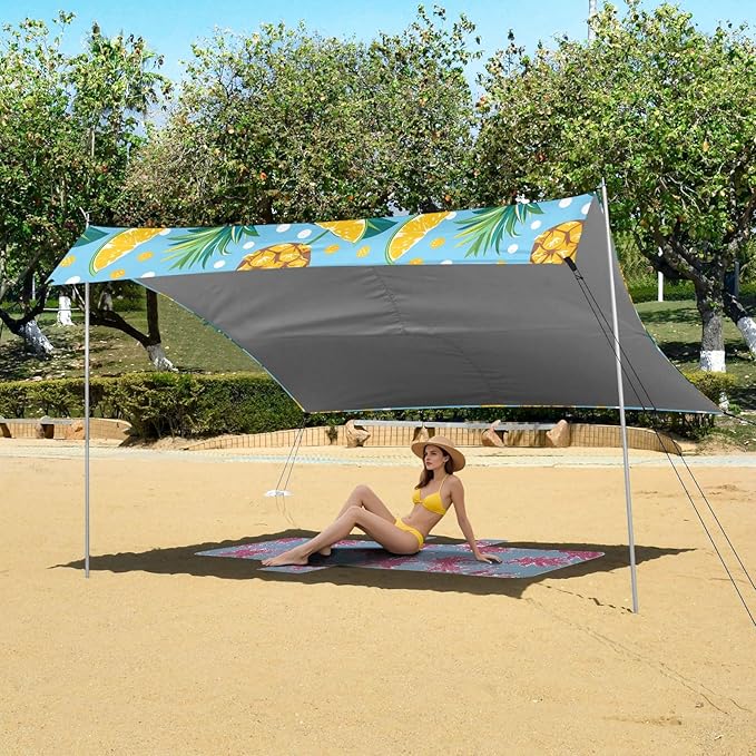 Camping Sun Shelters Tropical Leaves Dots and Pineapple Beach Canopy 126 * 110.2in