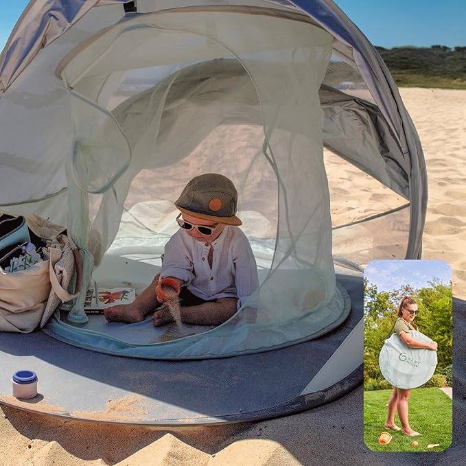 Babymoov Moov &amp Protect Anti-UV Cooling Beach Tent for Babies with Integrated Mosquito Net Portable Green Lagoon (Summer 2025 Edition)