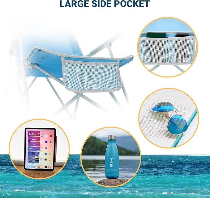 #WEJOY High Back Beach Chairs Portable Low Folding Beach Chair for Adults with ArmrestHeadrest for Outdoor Lawn Festival Sand Concert Travel BBQ300 LBS