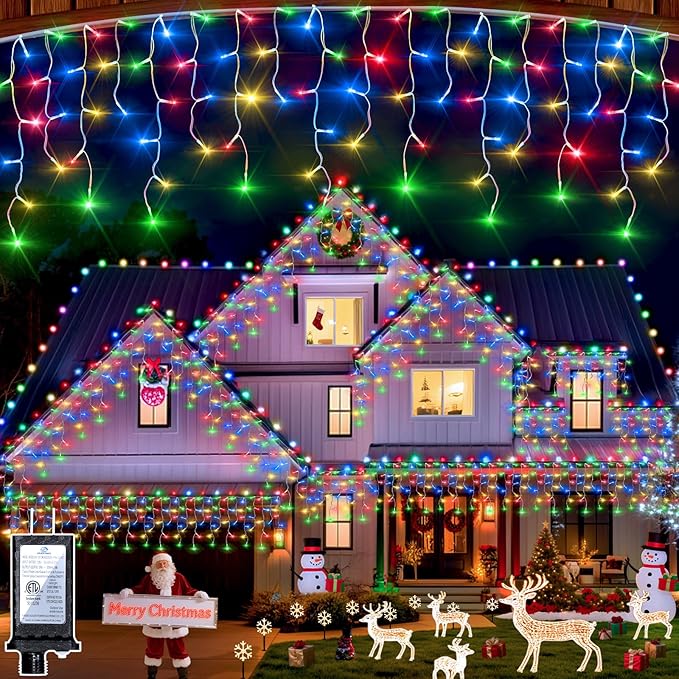 1620 LED 164ft Outdoor Christmas Lights 12 Modes Dimmable Curtain String Lights with 360 Drops Waterproof Twinkle Fairy Lights with Timer for Bedroom Window Holiday Wedding Xmas Decor Multicolor