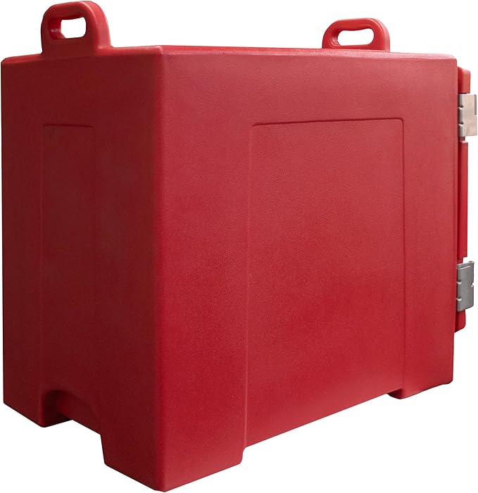 Carlisle FoodService Products Insulated Food Pan Carrier Holds 5 Full or 10 Half 2.5 Pans (Sold Separately) Front-Loading Cateraide with Handles Rugged PE Shell with PU Insulation Red