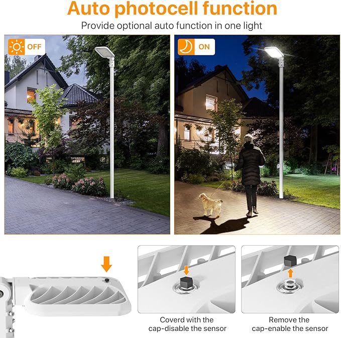 150W LED Parking Lot Light 22500LM Outdoor Light with Dusk to Dawn Photocell Adjustable Slip Fitter Mount 5000K IP65 100-277V Commercial LED Shoebox Light for Outdoor(White)