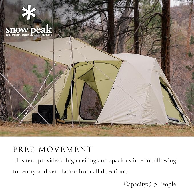 Snow Peak Alpha Breeze Tent Camping Tent Easy Set Up Water Repellent UV-Protective Finish Ivory 4 Person