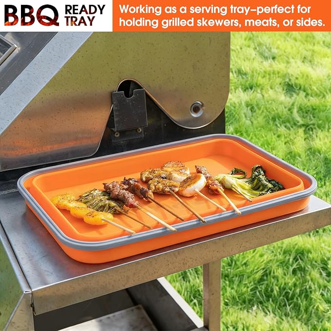 Silicone Collapsible Marinating Container with Lid for Meat 2.64Gal/10L Extra Large Collapsible BBQ Prep Tub Transparent Locking Lid XL Grill Prep Trays and Carry System BBQ Must-Have Orange