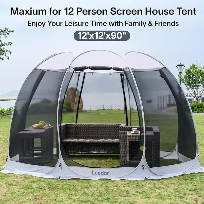 LEEDOR Pop Up Screen House 6-10-15 Person Outdoor Screen TentCamping Screen Room with Carry Bag Screened Gazebo with Mosquito Netting Instant UV Resistant Sun Shelter for Garden Patio Backyard