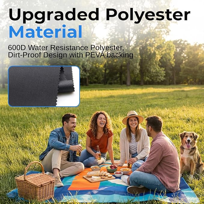 scuddles Extra Large Picnic Blanket – 60 x 80 Waterproof Outdoor Mat with Soft 3-Layer Comfort Cozy Fleece Top Foldable Design &amp Carry Strap for Beach Camping Parks &amp Hiking