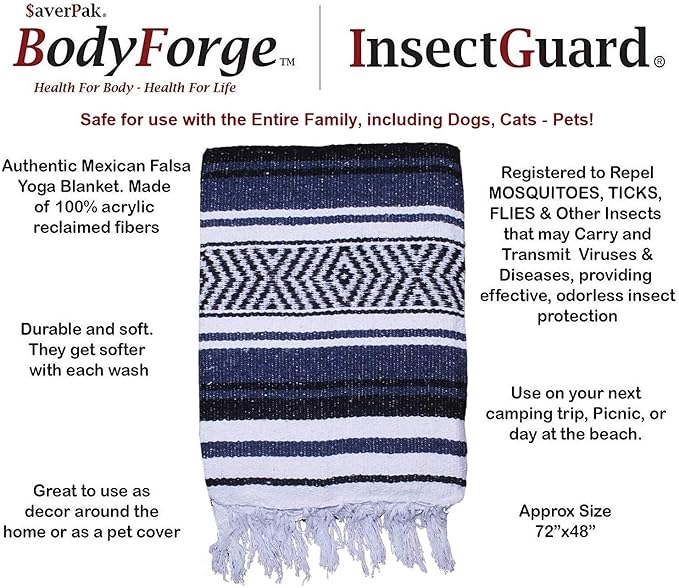 InsectGuard Permethrin Treated Mosquitoes Flies Ticks Insect Repellent BodyForge Authentic Mexican Falsa Yoga Blanket