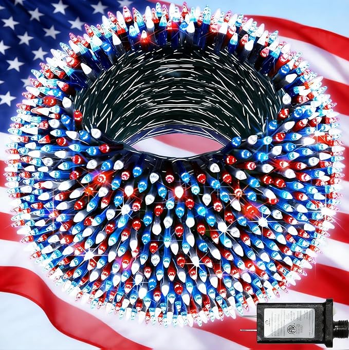 750 LED 240FT Christmas Lights Outdoor12 Lighting Modes Christmas String Lights with Timer Dimmable Plug in Red White and Blue LED StringLights Waterproof for Yard Tree Wedding Party Holiday