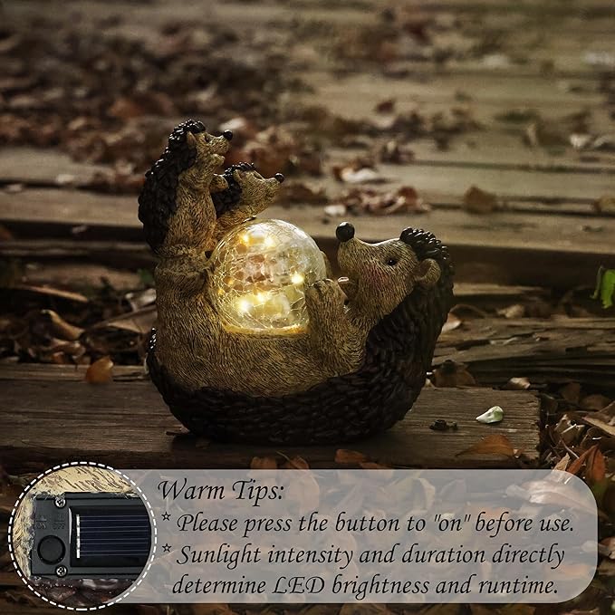 Solar Hedgehog Statue with Ball Lamp 9x5x9 Inch Outdoor Garden Decor Cute Resin Animal Figurine for Yard Pathway &amp Patio Lighting