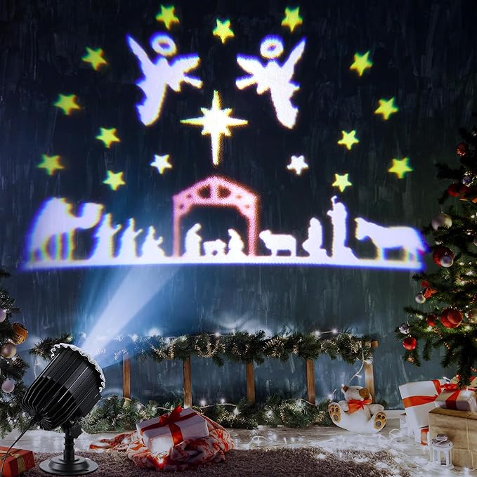Meonum Christmas Nativity Scene Projector Lights Outdoor Upgrade Waterproof Nativity Silhouette Light Power Supply with Remote Control Scene onto Outdoor Indoor Wall Windows Garage Doors