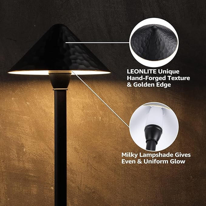 LEONLITE LED Landscape Path Light 3W 147LM 12-24V AC/DC ETL CRI90+ Wired Outdoor LED Walkway Light Unique Vintage Golden Edge Aluminum Construction Low Voltage Pathway Lights 3000K Pack of 4