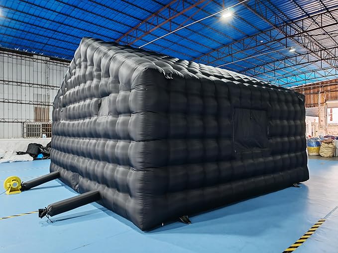 Black Portable LED Disco Lighting Mobile Night Club Tent Inflatable Cube Party Tent Inflatable Nightclub （16.5x16.5x14ft with Blower ）