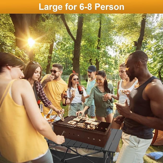 Folding Camping Table Outdoor Roll-up Table Height Adjustable &amp Portable Metal Camp Grill Table for Picnic BBQ Party Backyard Beach Mesh Storage and Carry Bag (Ash Black 47.24'' X-Large)
