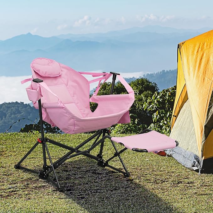 Hammock Camping Chair with Leg RestLightweight Portable Outdoor Chair for Camping and Hiking Supports 500lbsPink