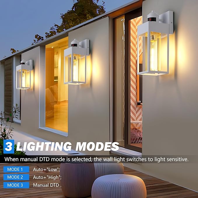 2-Pack Motion Sensor Outdoor Lights Upgrade Dusk to Dawn Exterior Lighting Fixtures Modern Porch Lights with Cylinder Lampshade LED Wall Sconce for Garage Patio Garden House