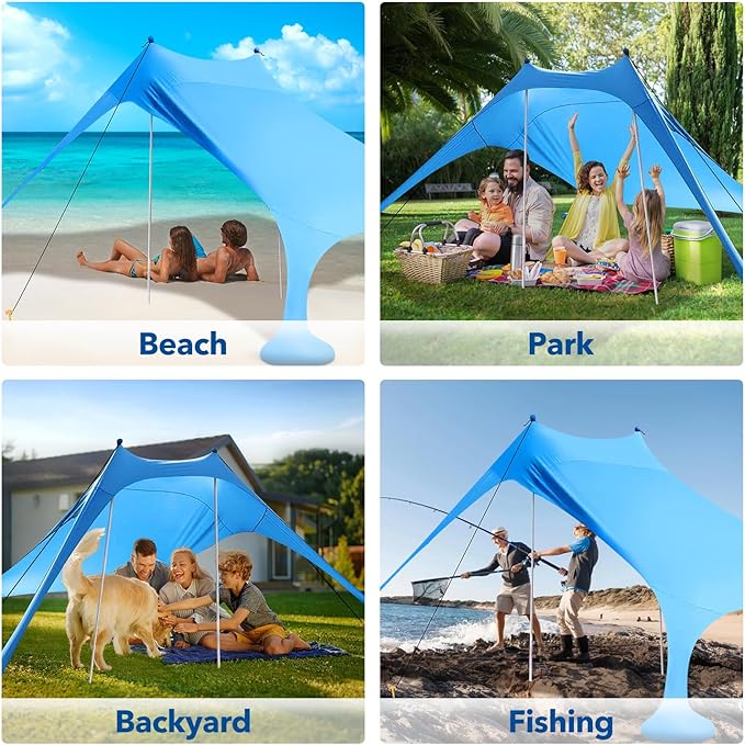 Beach Shade Canopy with Beach Blanket Phone Case Sun Shelter Umbrella UPF50+ Protection Portable 7.5X7.5Ft Camping Tents for Beach Outdoor Camping Backyard Picnics Easy to Set Up for Outdoor Camping