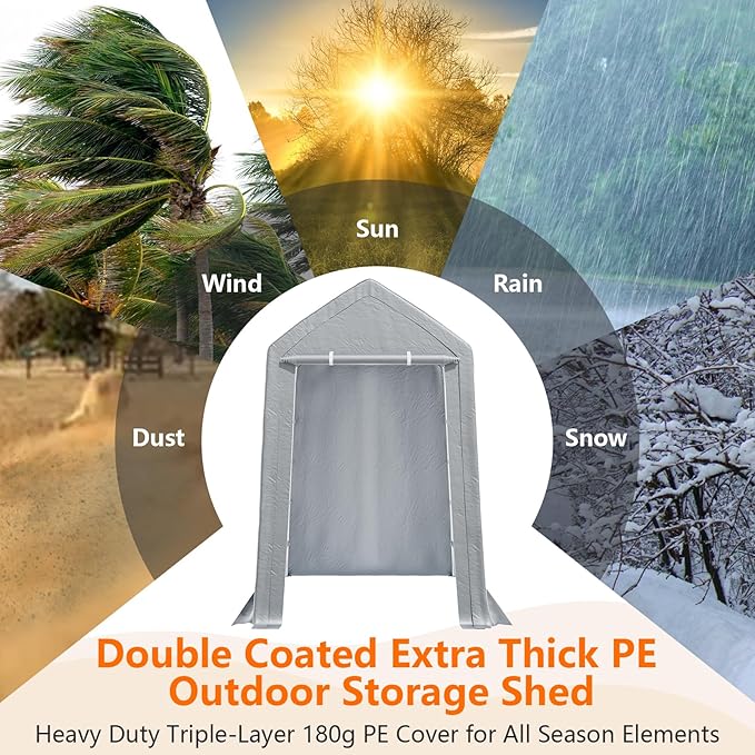 6×8 ft Outdoor Storage Sheds Portable Storage Shelter Shed with Roll up Zipper Doors Waterproof Outside Utility Shed Garage Tent for Motorcycle Bicycles and Camping Tools