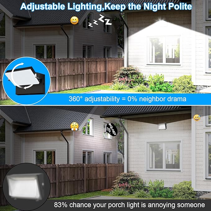 ledmo 150W LED Wall Pack Light Outdoor Dusk to Dawn LED Wall Pack Light Freely DIY Rotatable Modern 5000K Waterproof Black Security Floodlight Fixture for Shop House Area Barn4 Pack