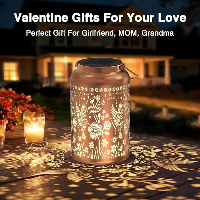 Solar Lanterns Outdoor WaterproofHummingbird Solar Lantern Gift for Women Girl Mom GrandmaValentine GiftsMetal Hanging Solar Lantern for YardGardenPorch Landscape Deconrations-2 Pack