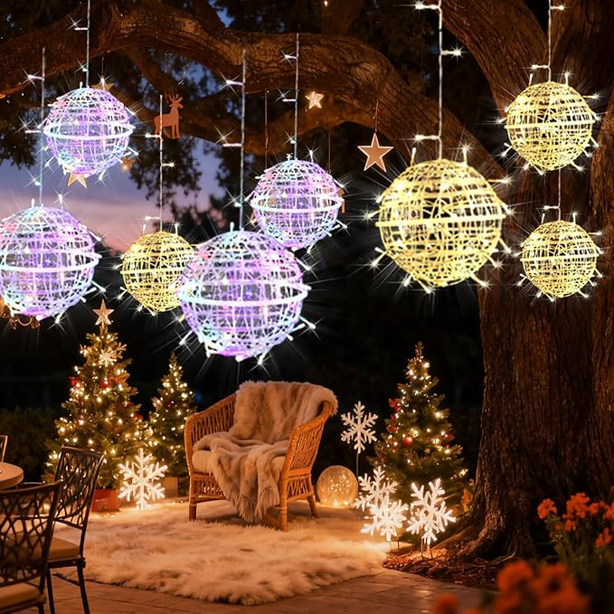 Outdoor String Balls Lights 4 Pack 184 LED Globe Lights Color Changing Tree Lights 7.9'' Sphere with 8 Modes for Party Wedding Yard Garden Porch Patio Outside Christmas Decorations Timer