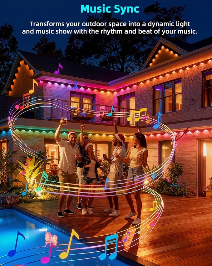 REYLAX Permanent Outdoor Lights Pro 200ft 144 Triple-LED 135lm RGB+IC Smart Eaves Christmas Lights for House IP67 Waterproof DIY Multi Scenes for Outdoor Decor Works with Alexa Google APP Remote