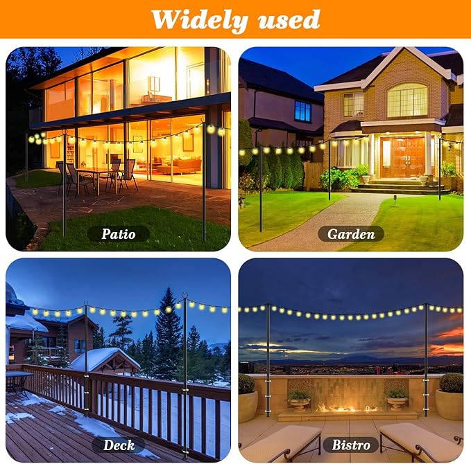 2 Pack String Light Poles10 Ft Light Poles for Outside String LightsOutdoor Lights Pole with ForkMetal Poles Stand for Patio Deck Backyard (10FT 2 Pack)
