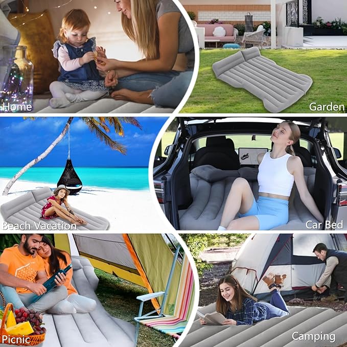 Car Air Mattress - Camping Bed Inflatable Airmattress for Tesla Model Y Backseat Trunk 6.4FT Foldable Pad Portable Car Air Bed Sleeping Mat for SUV RV VAN Truck Travel Tent Road Trip Home (Grey)