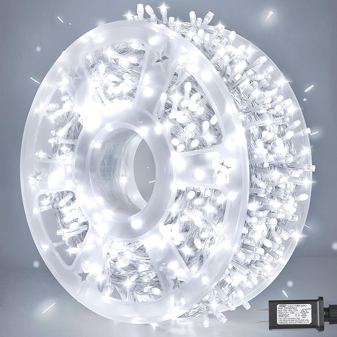 weillsnow 164 FT 500 LED Christmas Lights Outdoor Waterproof Christmas Fairy Lights with Timer Plug in White LED String Lights with 8 Modes for Bedroom Wedding Party Xmas Decoration