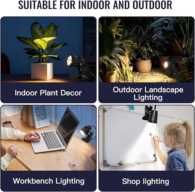 TAYSING Dusk to Dawn Outdoor Landscape Spot Lights with Clip 9W 800LM Plug in Spotlight 3000K Warm White IP66 Waterproof with 5FT Cord for Garden Tree Flag Pathway Patio 2 Pack