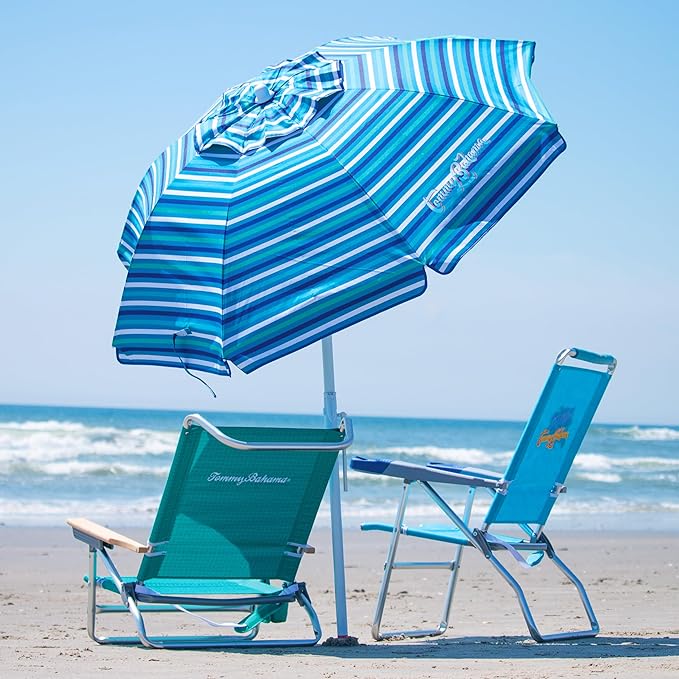 Tommy Bahama 6' UPF 50+ Tilt Beach Umbrella with Integrated Sand Anchor Wind Vent and Carry Bag